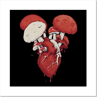 Mushroom Love Anatomical Heart with Fungi Posters and Art